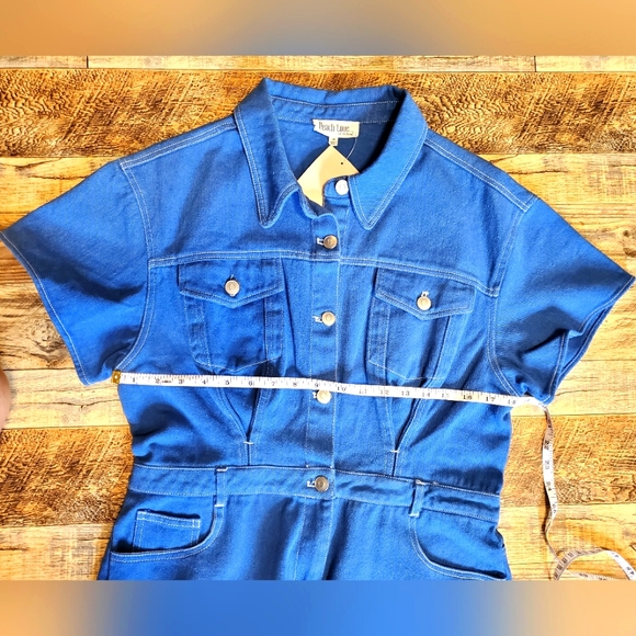 NEW Peach Love California Utility Blue Denim Jean Romper Jumpsuit Shorts Pockets - Picture 16 of 16